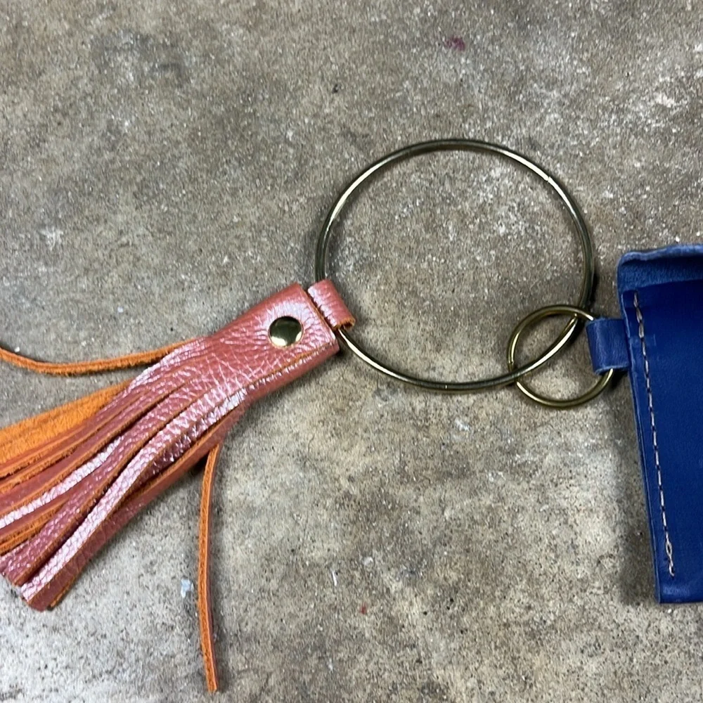 Elegant Blue Leather Key Holder with Tassel
